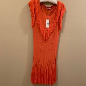 LEON MAX LIMITED EDITION ORANGE COCKTAIL FRINGE DRESS - SIZE M/S